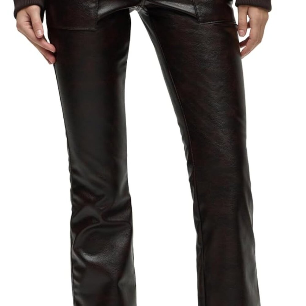 Elevate Your Wardrobe: Women's Marbled Vegan Leather High Rise Bootcut Jeans